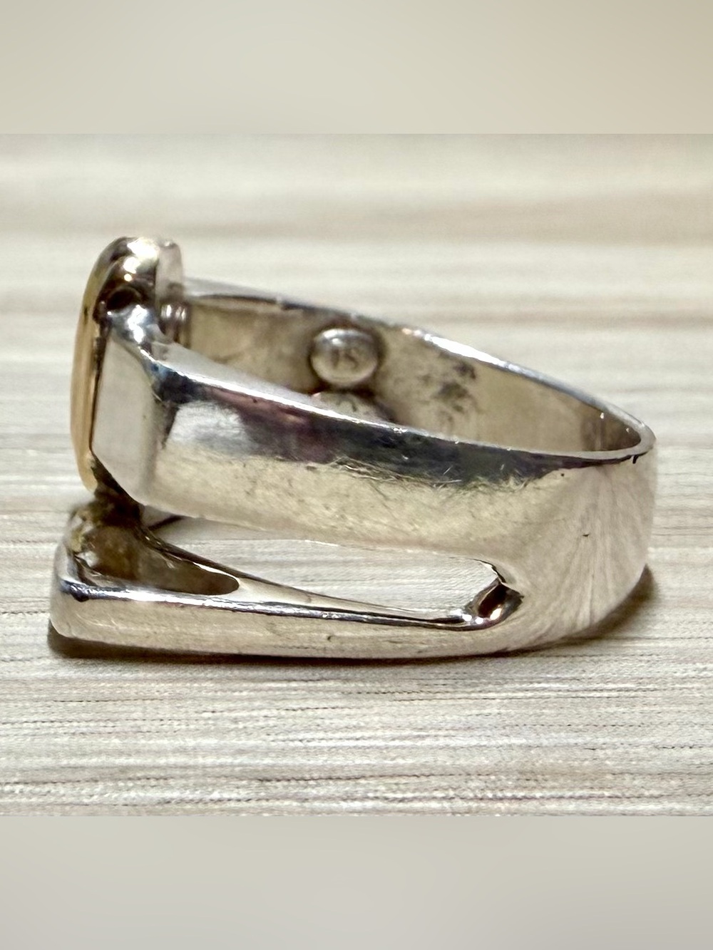Vintage Designer Signed 950 Silver & 18K Gold Modernist Ring, Size 7.5, 7.4g - Picture 3 of 11